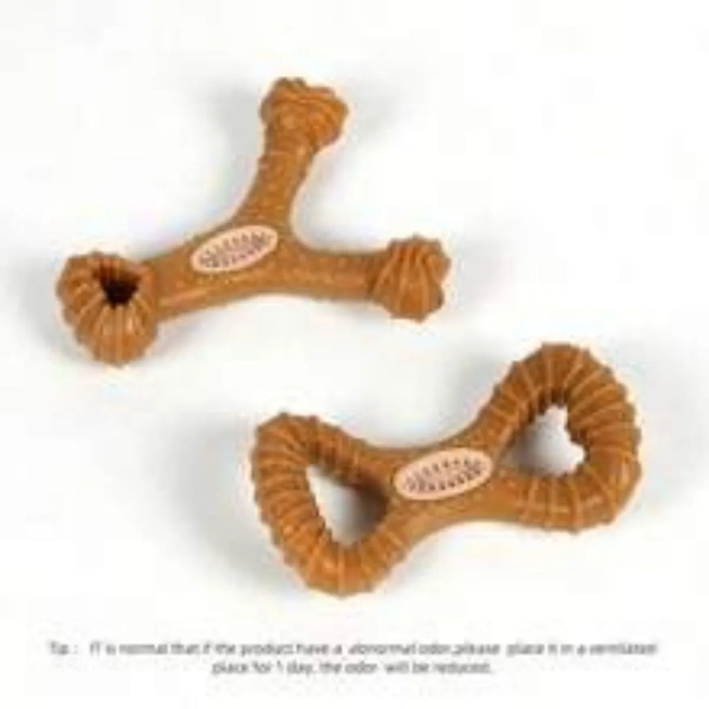 Dog chew toy bone for teeth cleaning and interactive play in durable bite-resistant construction