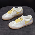 Breathable hollow casual shoes in white with cowhide upper, flat heel, and round toe
