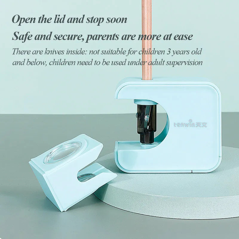Children's electric pencil sharpener, camera design, 8.2cm x 3.3cm x 7cm, in blue, pink, green, or black