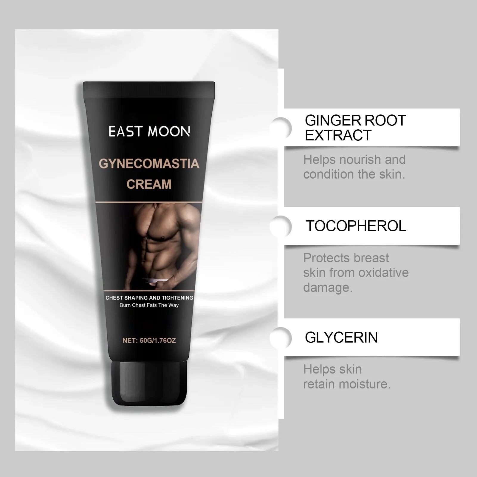 50g tub of Daily Chest And Body Skin Care Cream with Ginger Root Extract Tocopherol and Glycerol on white background
