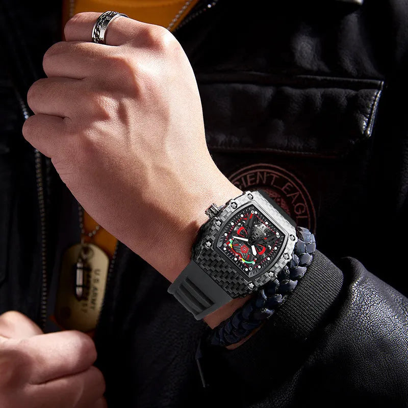 Trendy waterproof luminous men's quartz watch black alloy case stainless steel back 18mm