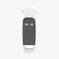 Black and white ultrasonic mosquito repellent bracelet with USB charging cable on a white background.