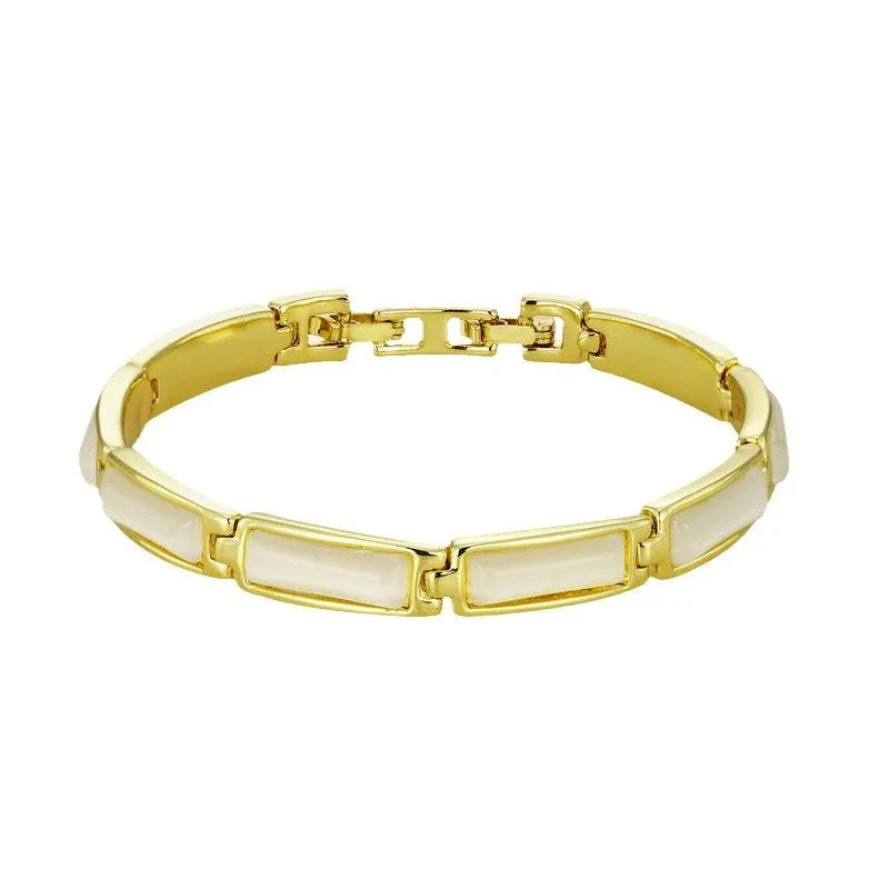 Geometric rose gold opal bracelet for women with alloy quadrilateral shape and gemstone inlay
