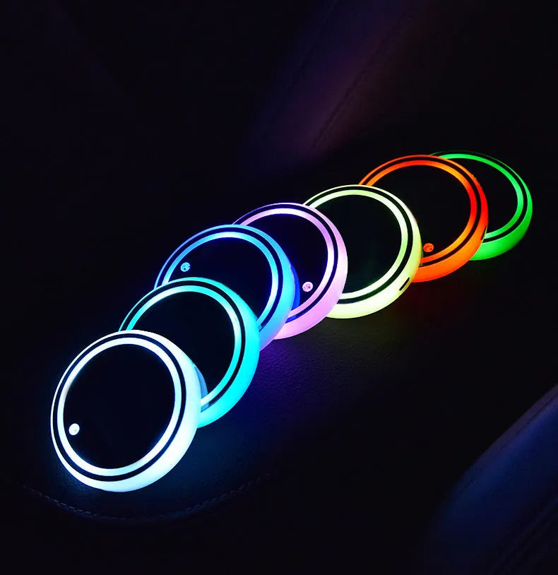 Colourful LED car cup holder coaster with 7 light modes and 68mm diameter