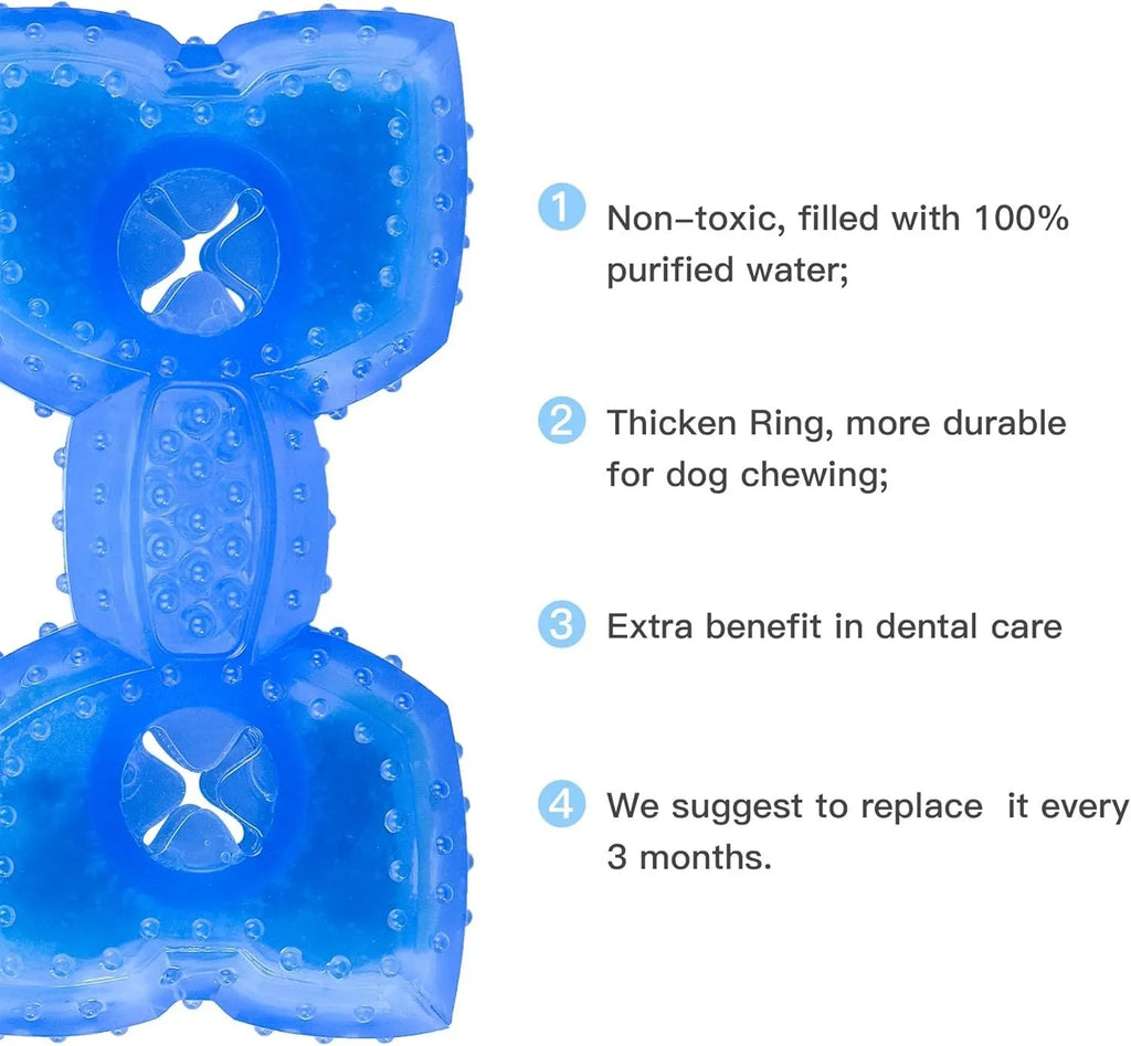 Freezable pet teether cooling chew toy for dogs in bones and circles shapes