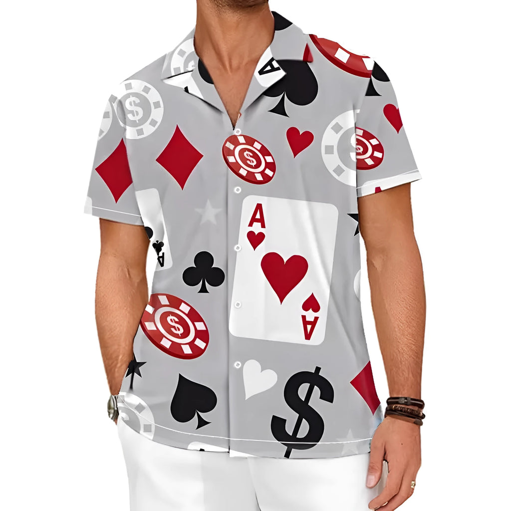 Men's camouflage pattern short sleeve shirt in slim fit design showing colour options