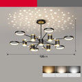 Black iron chandelier with 13 LED heads and 1000mm diameter hanging in a living room