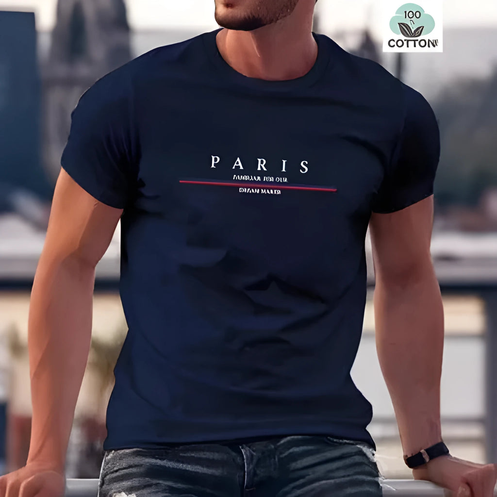 Men's loose-fit short-sleeved T-shirt with a printed letter design, shown in apricot colour.