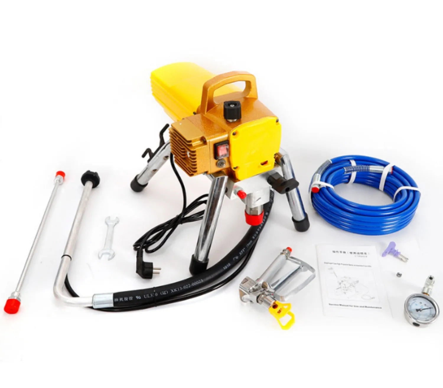 Blue electric airless spraying machine with spray gun and 50cm extension rod