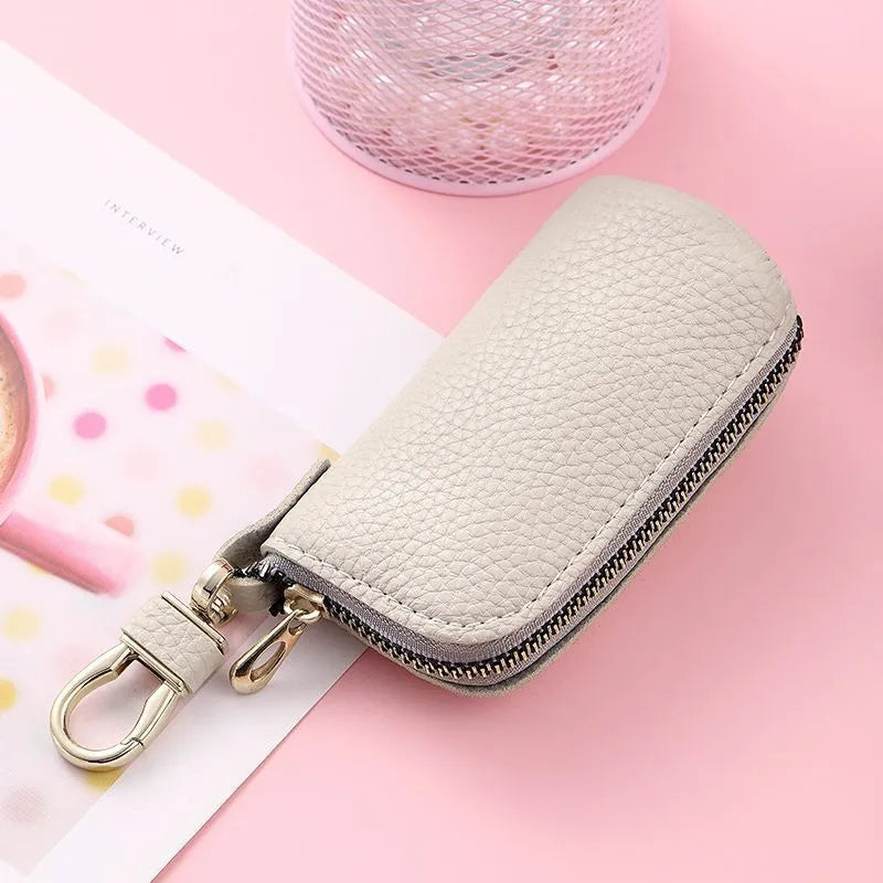 Men's black PU zipper key case with macaron colour options for key organisation
