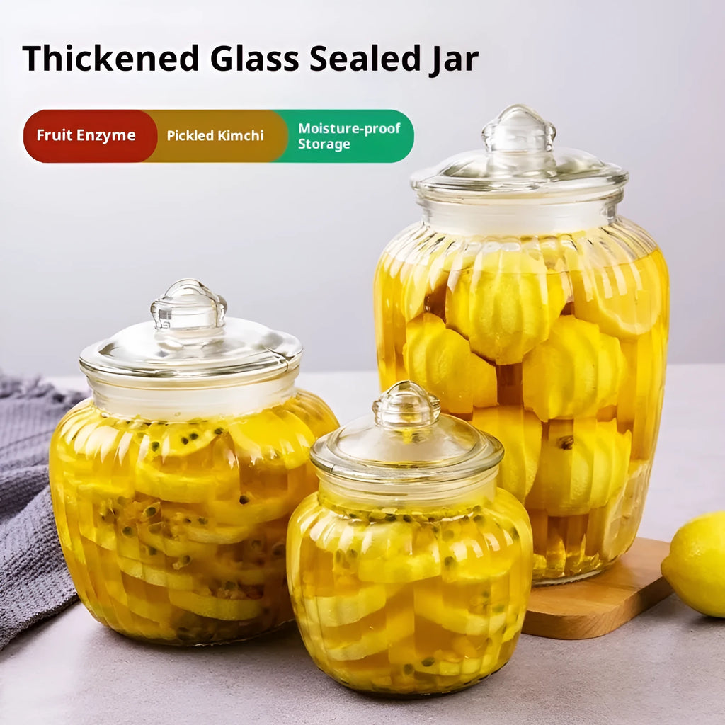 Thickened lead-free glass sealed can with lid and PP seal ring, vertical pattern, 650ml 1300ml 2200ml