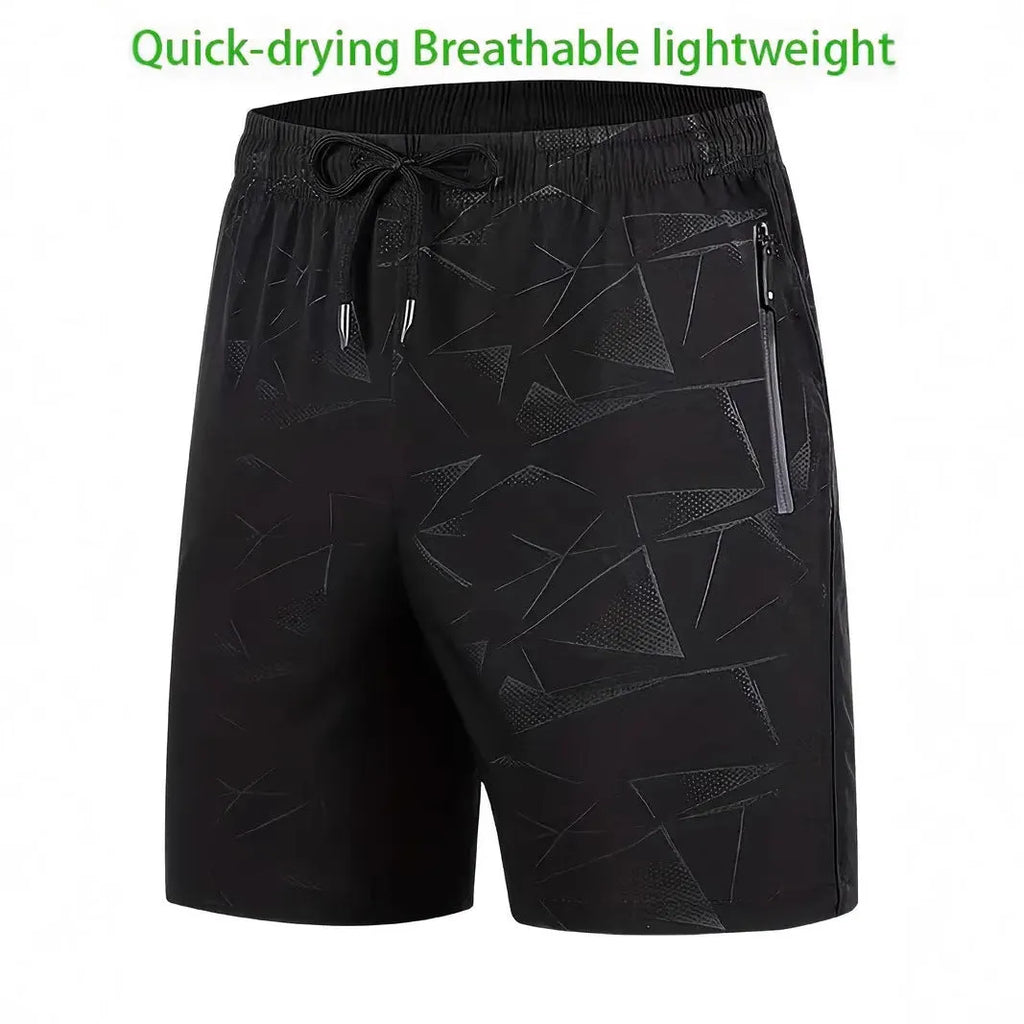 Men's loose fit polyester sports shorts in black, blue or grey colours