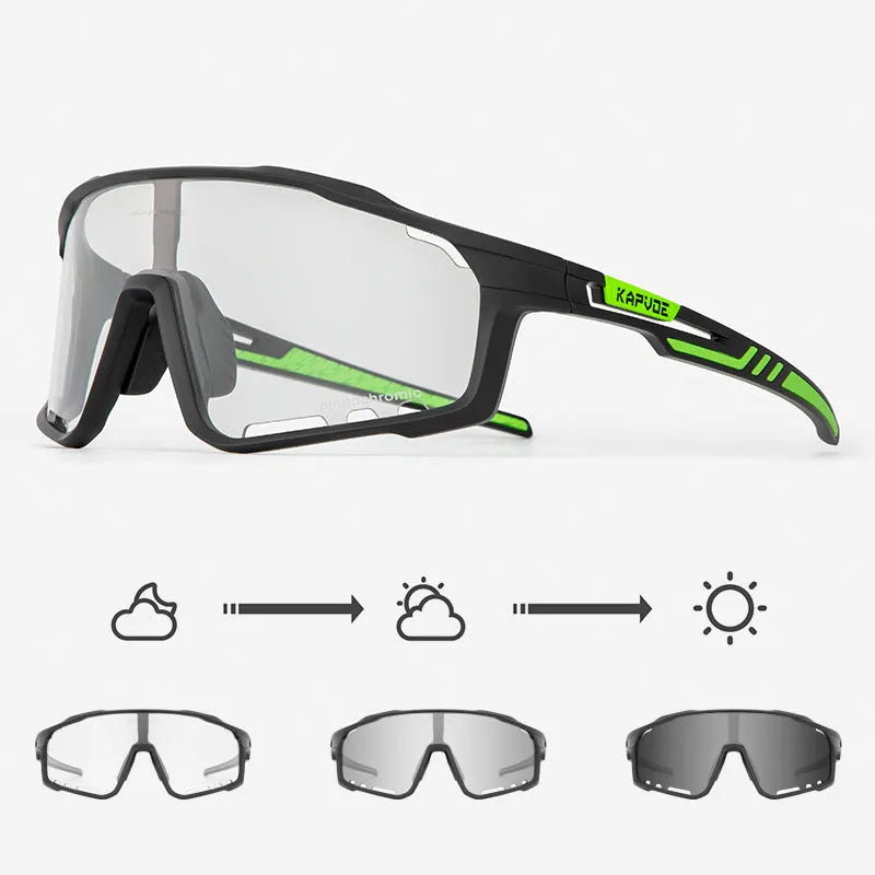 Photochromic cycling sunglasses with semi-rimless TR90 frame in multiple colour options