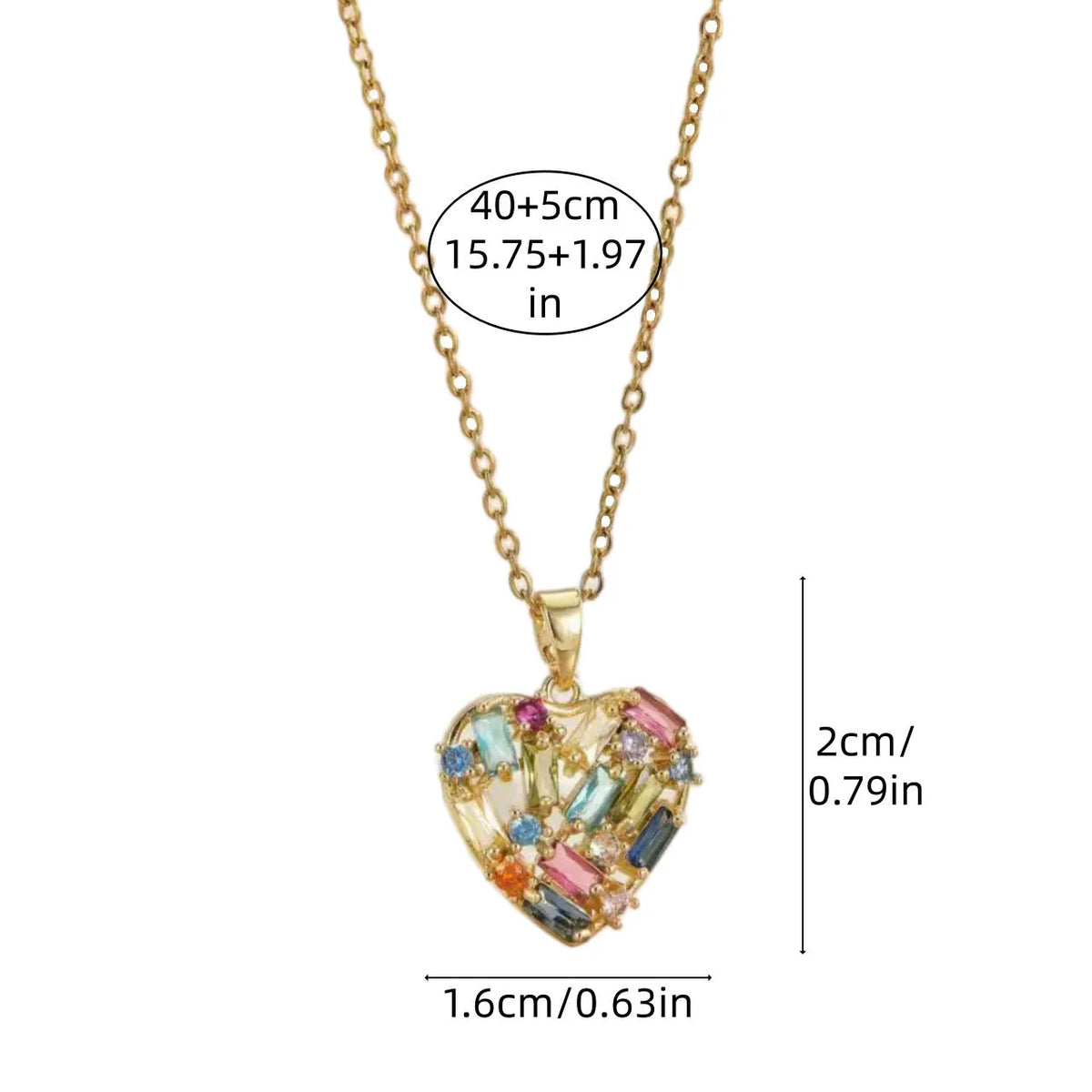 Heart pendant necklace for women with copper zircon, O-ring chain and electroplated finish in gold or silver