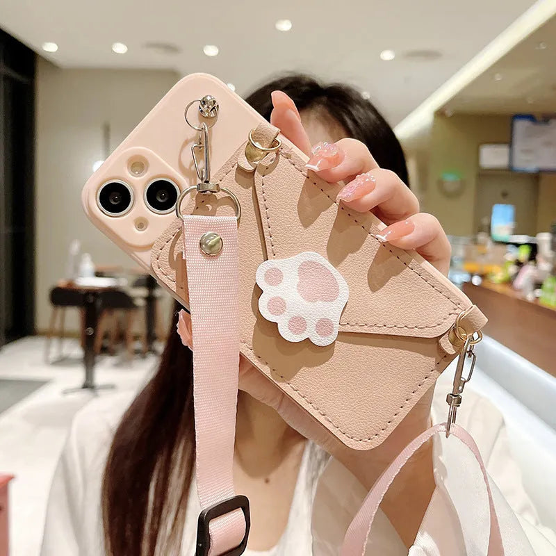 Cat's Paw TPU crossbody phone case drop-proof protector in black for iPhone
