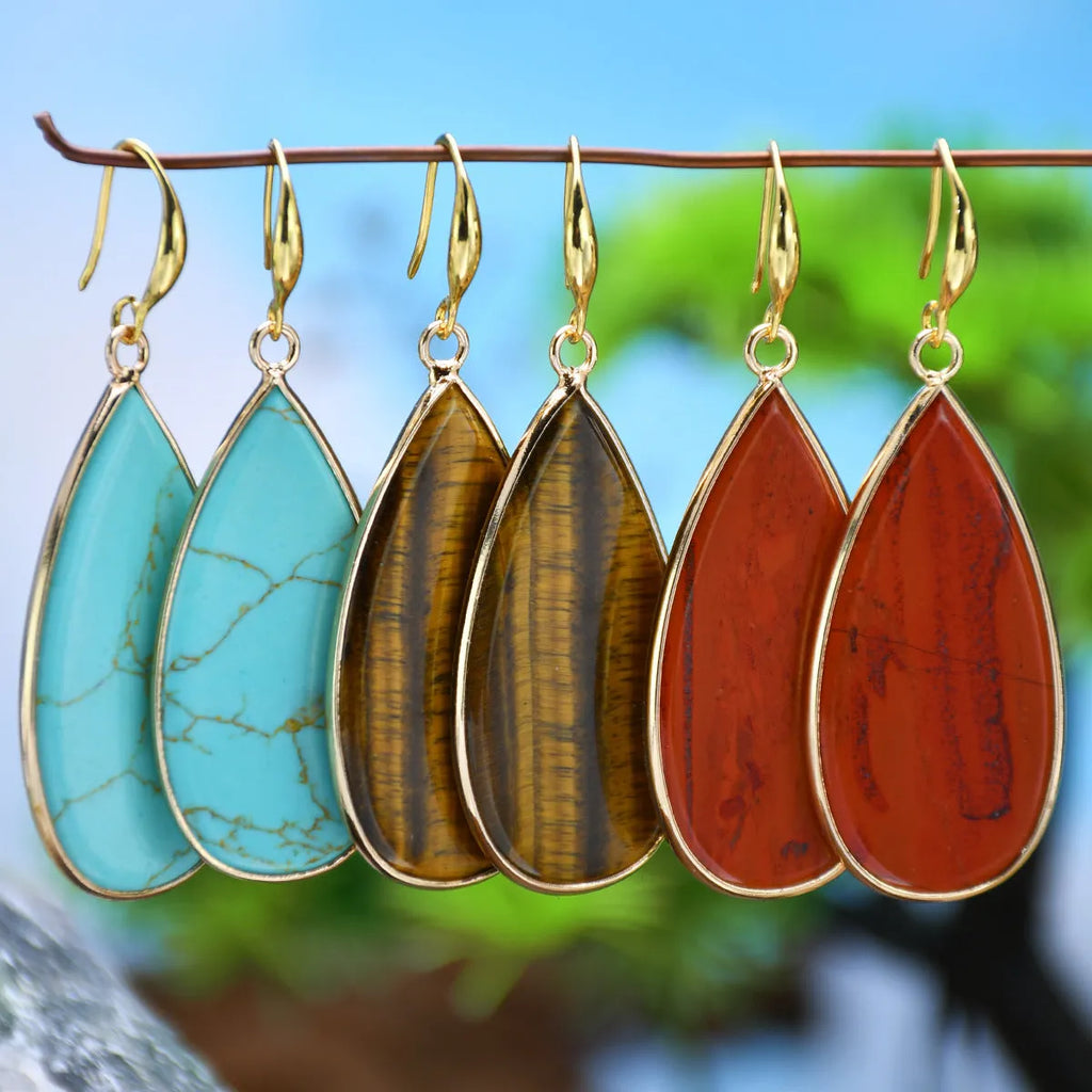 Vintage long water drop stone earrings in five colour options with manual processing