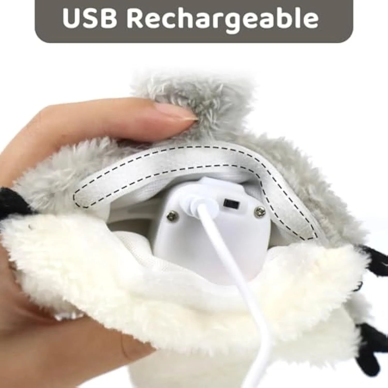 Grey flapping squirrel cat toy with electronic components for interactive feline play