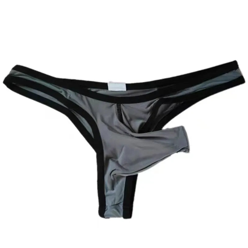 Men's Ice Silk elephant nose briefs in army green colour on a white background.
