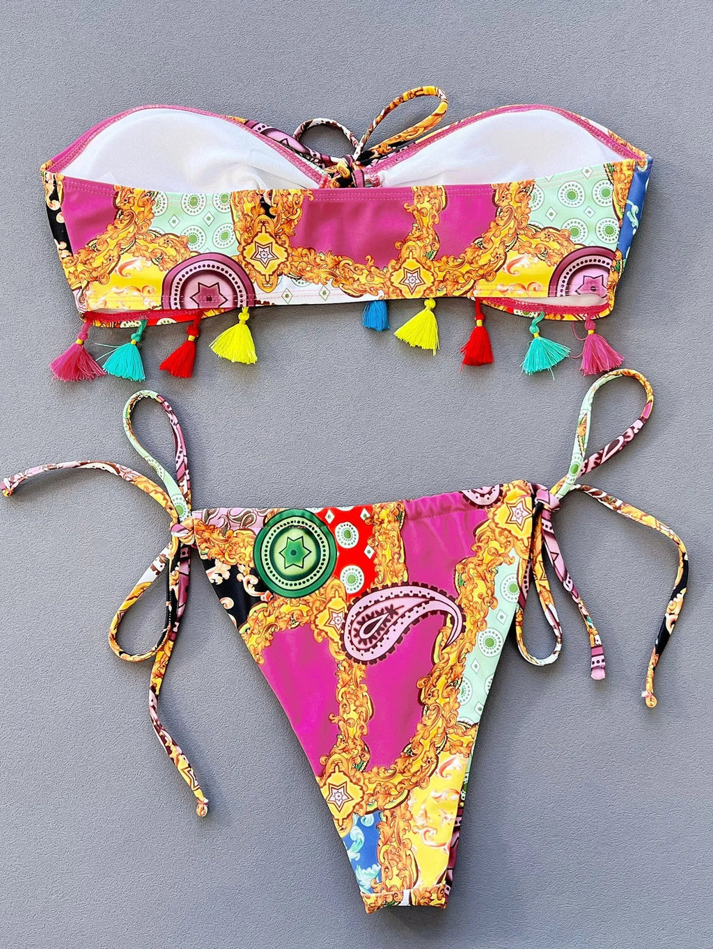 Women's separated bikini set with printing pattern in polyester and spandex