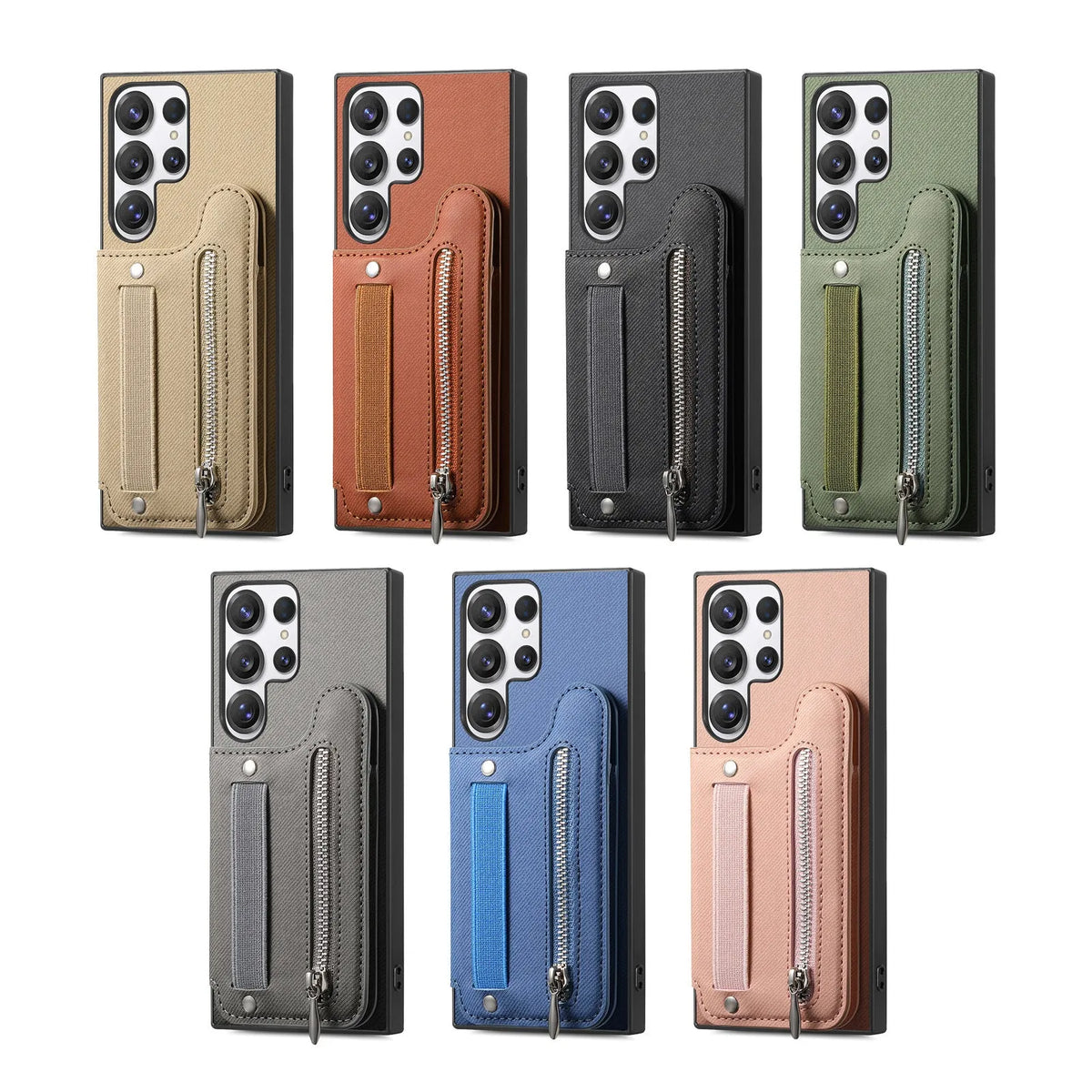 Wristband wallet card holder phone case in imitation leather with plaid embossed design for listed Samsung models