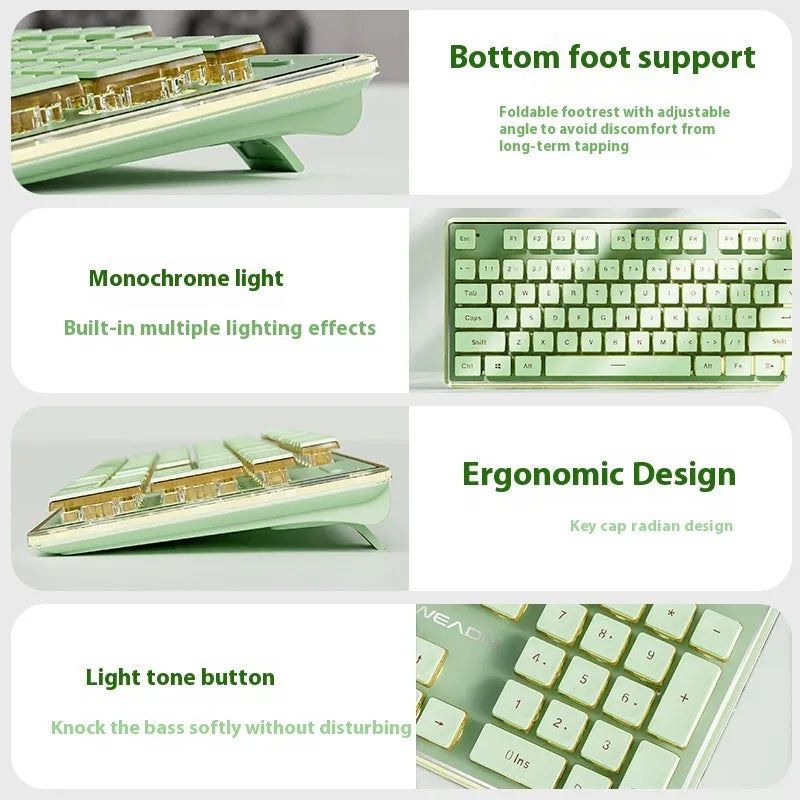 Prewalker V3 wired and wireless keyboard and mouse set in retro green colour on a desk