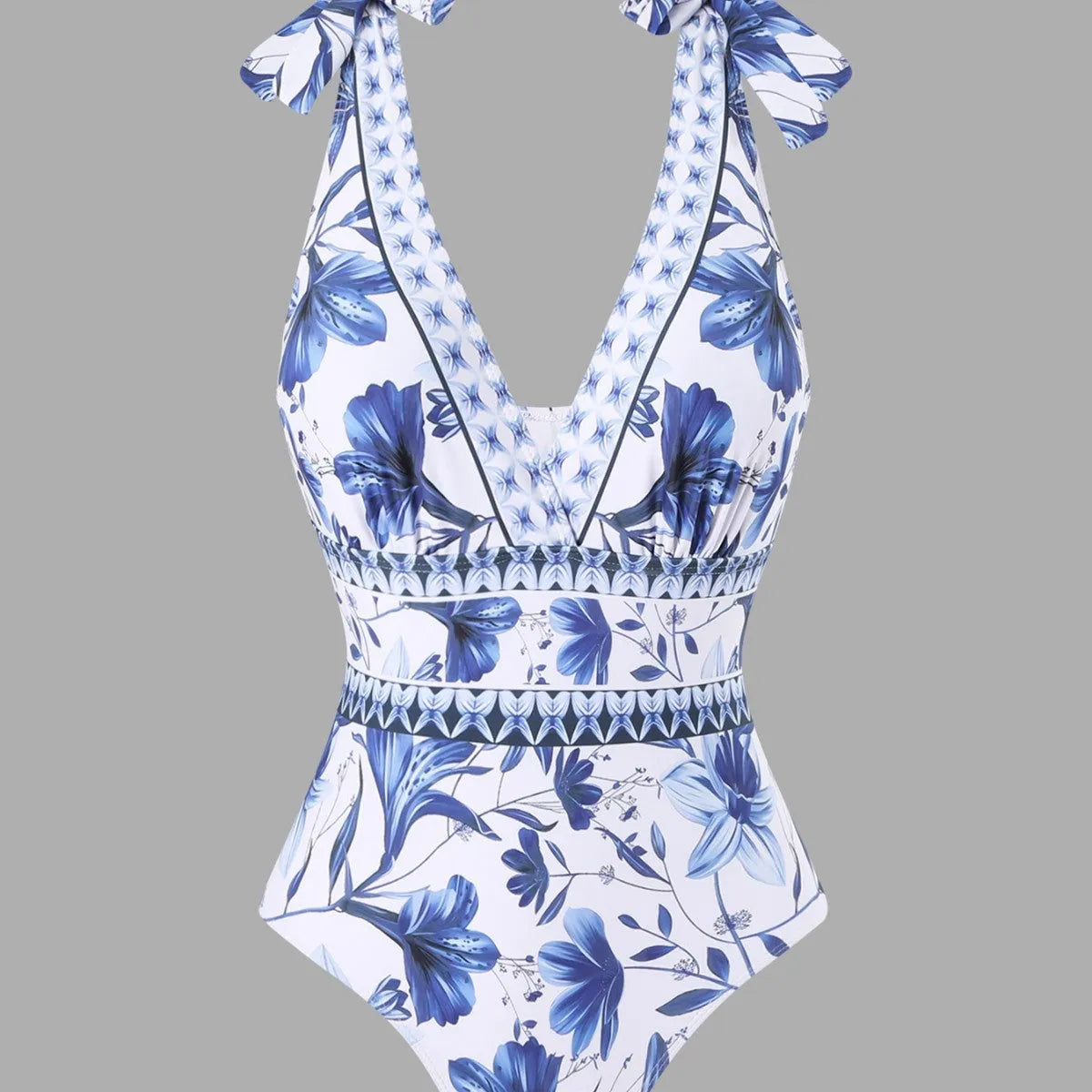 Women's one-piece swimsuit with high waist and chiffon dress overlay in solid colour quick-drying fabric