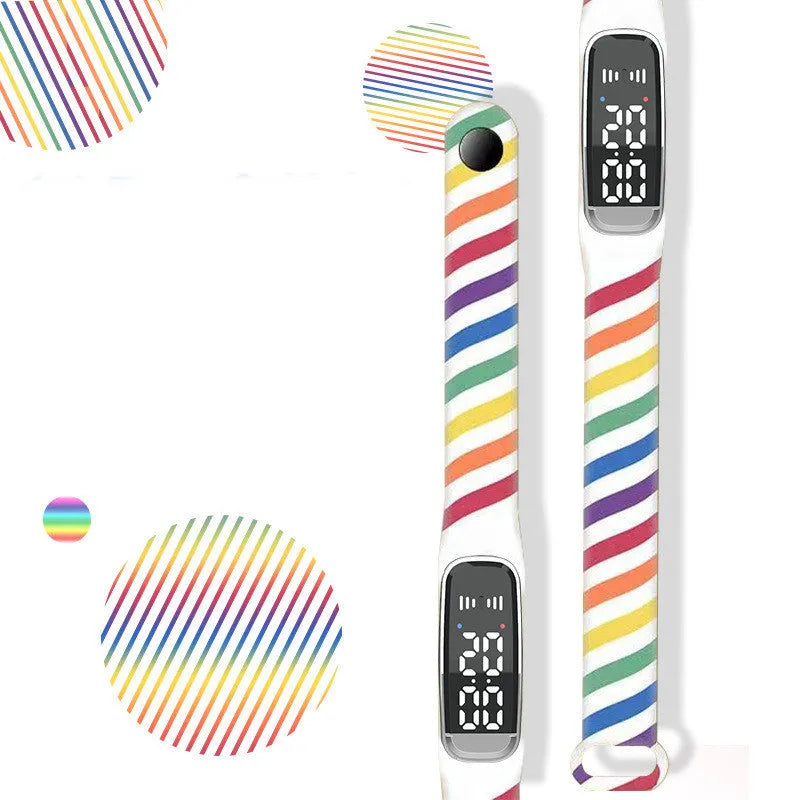 Black and white ultrasonic mosquito repellent bracelet with USB charging cable on a white background.