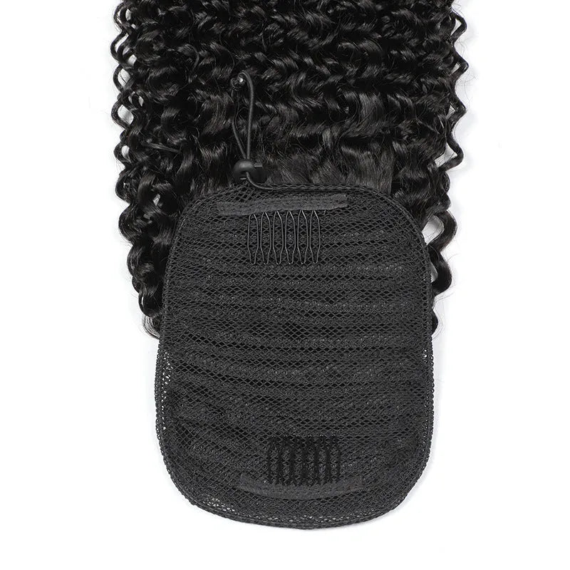Black real human hair ponytail wig for ladies, dyeable, available in 8 to 26 inch lengths.