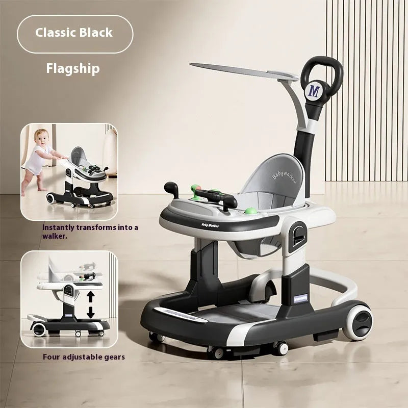 Plastic folding baby walker with music and anti-rollover design, available in multiple colours and patterns