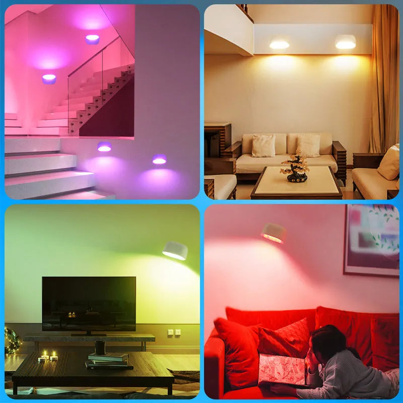Oval shaped remote control touch wall lamp with adhesive mount and magnetic rotation