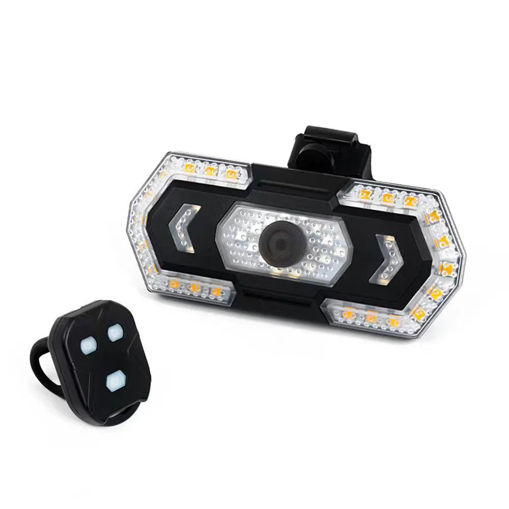 Black wireless remote control turn signal taillight with USB charging port for motorbikes and bicycles