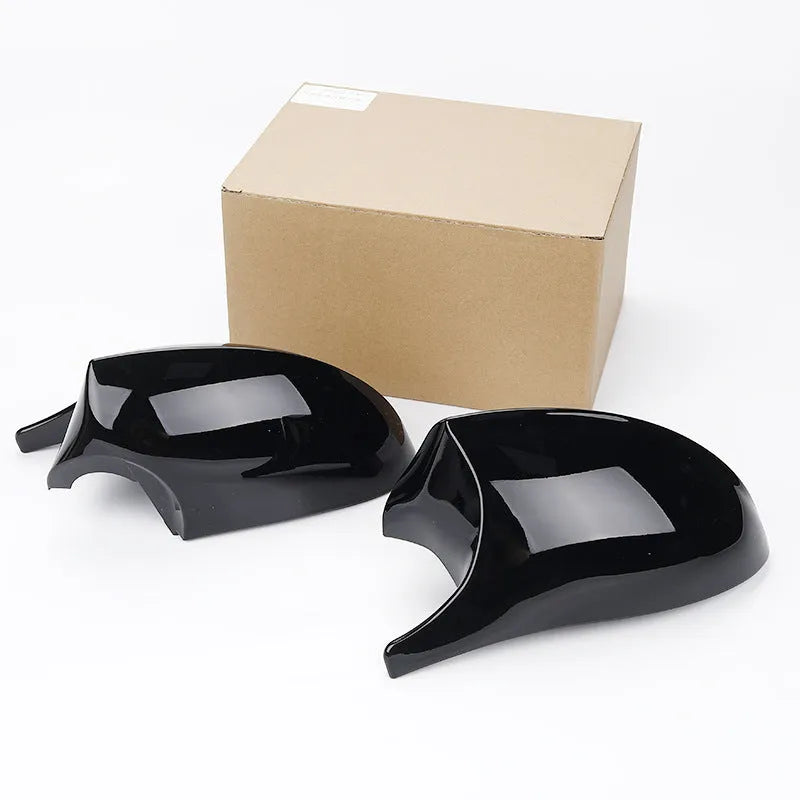 BMW 3 Series E90 rearview mirror replacement shell pair in black and carbon pattern finishes
