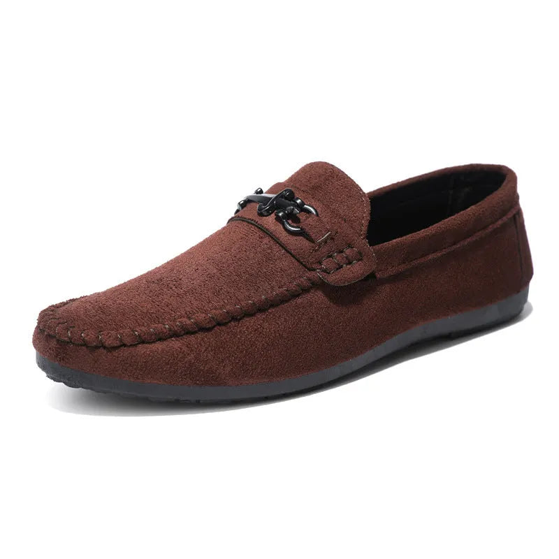Men's black waterproof slip-on loafers with round toe and low heel for casual spring wear