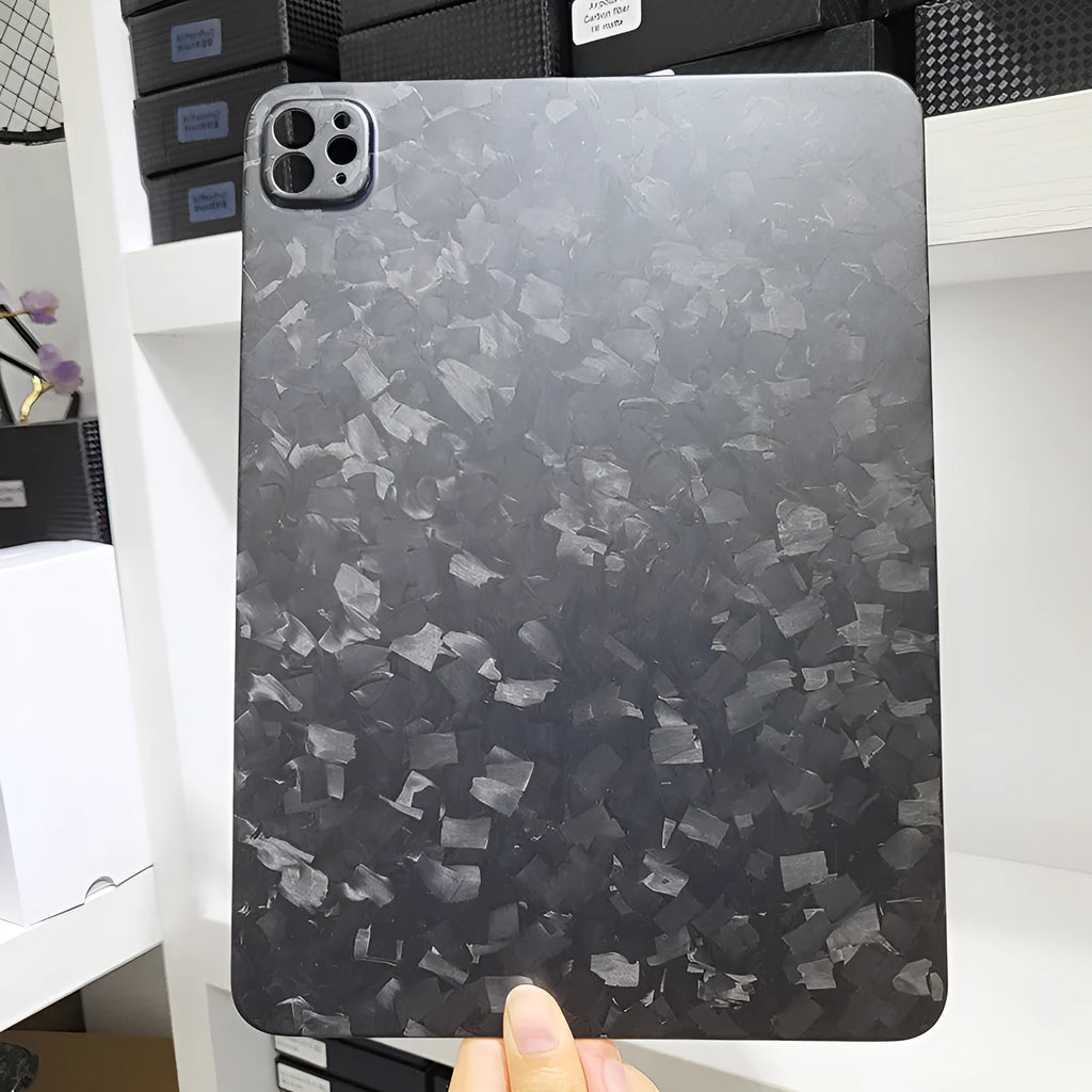 Apple iPad Pro 11 carbon fibre hard case with three finish options showing heat dissipation and drop protection