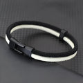Black and white woven hand strap made from Milan rope alloy showing simple casual design