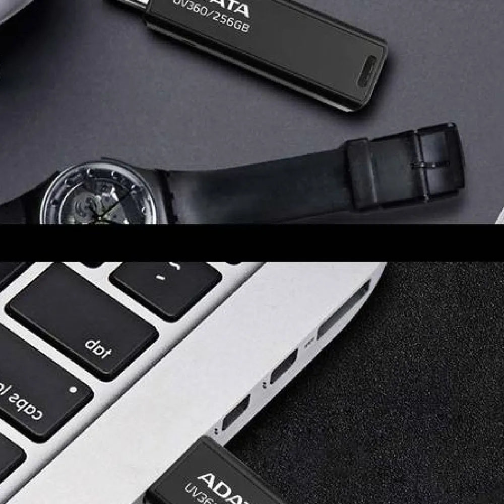 Black USB 3.2 flash drive with car mount clip showing waterproof plastic casing
