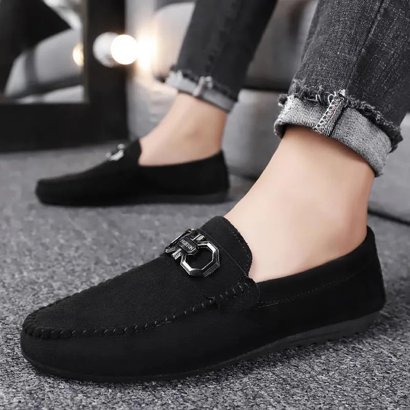 Men's black and grey suede casual shoes with rubber soles for summer wear