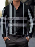 Men's striped button-up shirt with long sleeves and lapel collar in polyester fabric