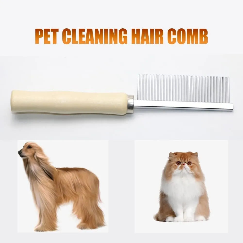 Wooden handle pet grooming comb for dogs and cats with rounded safety tips